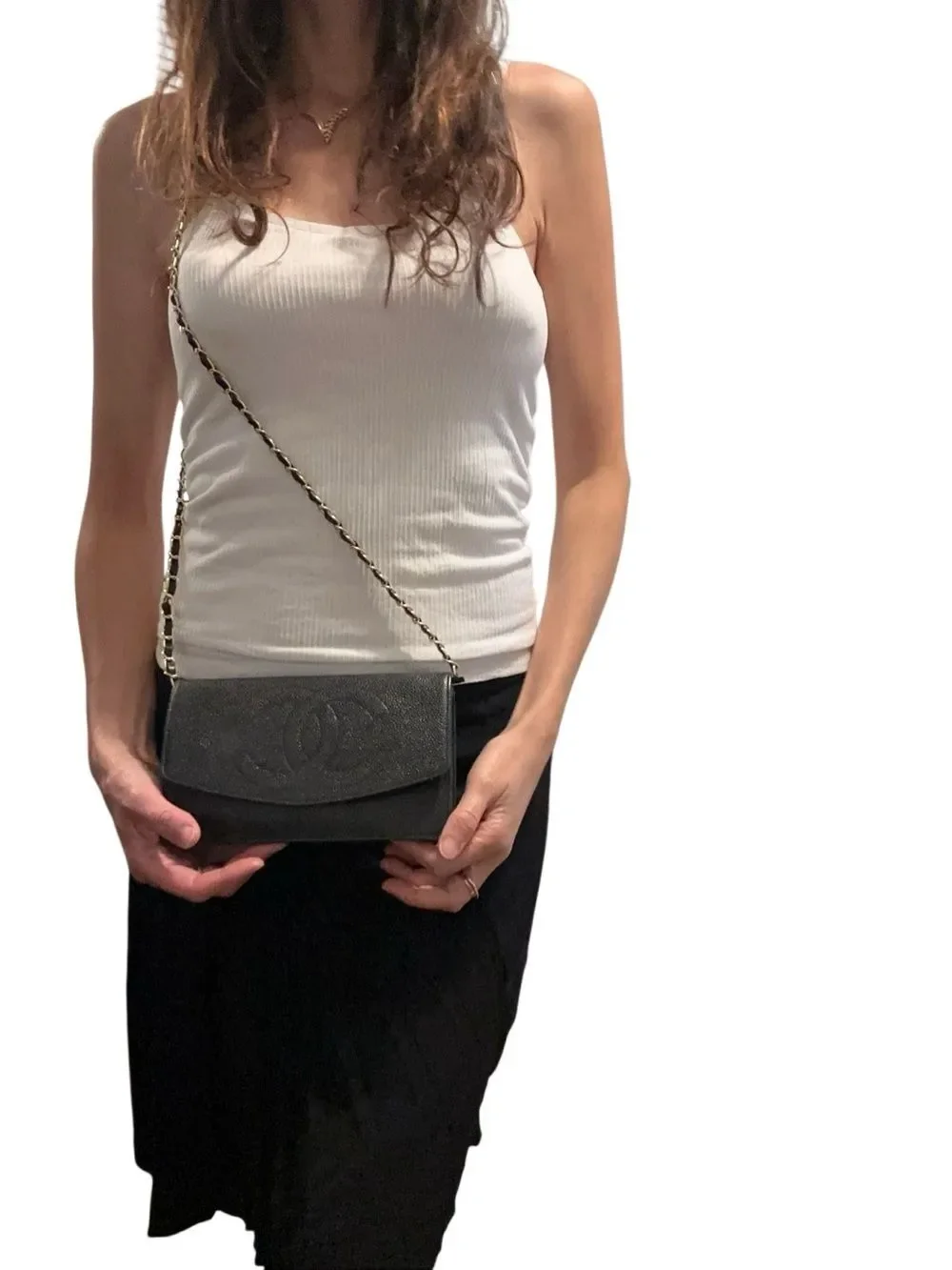 CHANEL Black Textured Caviar Leather Flap Clutch